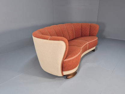 Vintage Danish Art Deco Banana Sofa Peach and Cream 1930s Retro EB9745 V3SS - UKDK FURNITURE