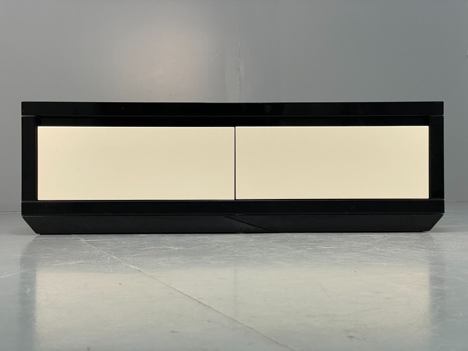 Italian Gloss Black & Off White 1980s Style Tv Unit With Drawers EB8686 MWOO - UKDK FURNITURE