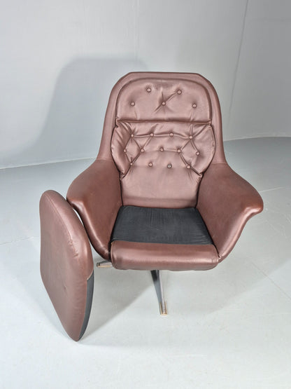 Retro Swivel Bucket Chair 1970s Denmark Brown Vinyl Mid Century EB11415 MSWI10