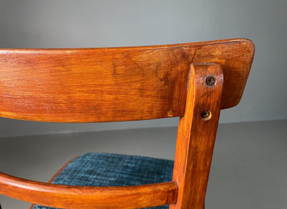 2 Kitchen Chairs Beech Frame Blue Chenille Upholstery 1960s Retro EB6326 MDIN11