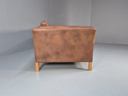 Mid Century Three seater Sofa Brown Leather Vintage Danish 1970s EB10077 M3SS15