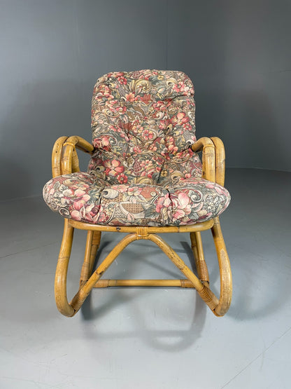 Vintage Cane Rocking Chair Floral 1970s Retro EB6413 VBER1