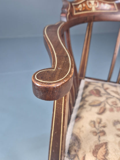 Edwardian Inlaid Corner Chair Mahogany Boxwood and Ivorine Antique EB10642 VDIN13