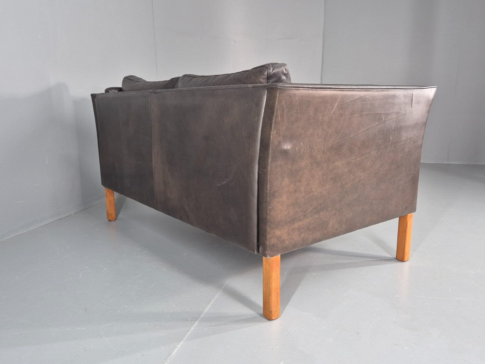 Vintage 2 Seater Sofa Black Leather Danish Retro Mid Century EB10477 M2SS11