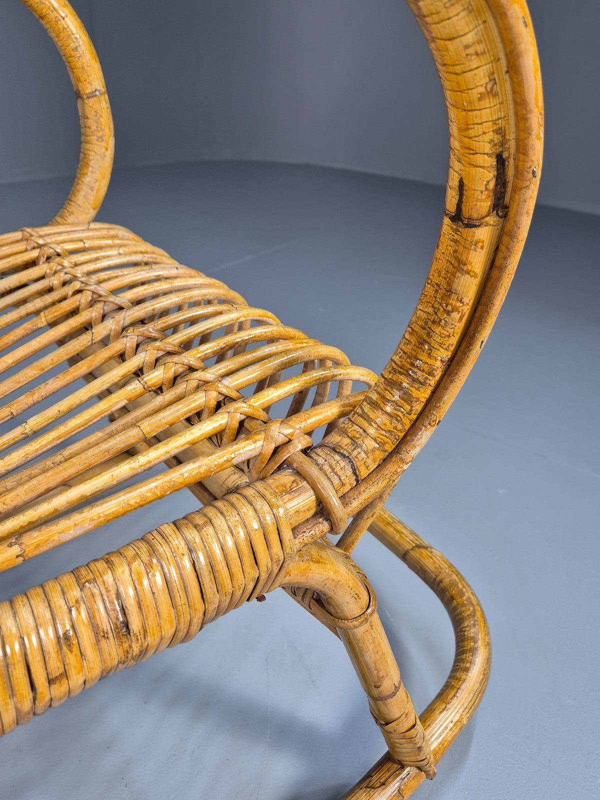 Vintage Franco Albini Style Cane Rattan Rocking Chair 1970s Retro EB9702 VBER - UKDK FURNITURE