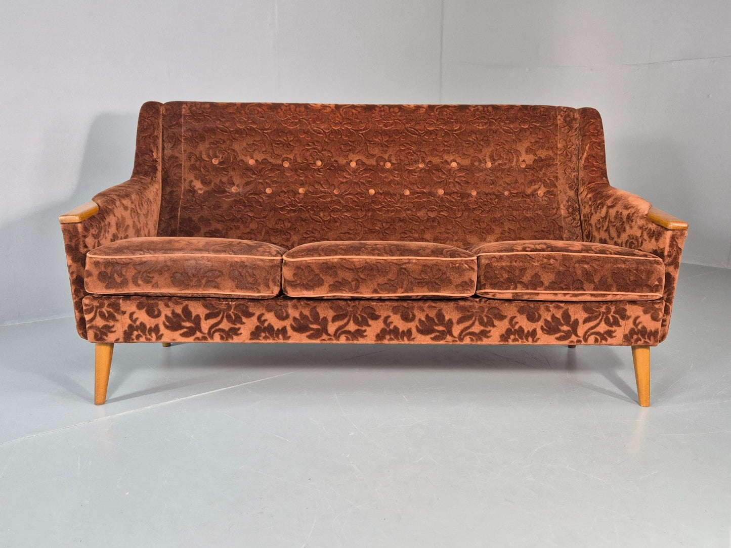 Vintage Three Seater Sofa Lani Sweden 1960s Retro Brown Floral MCM EB11080 M3SS5
