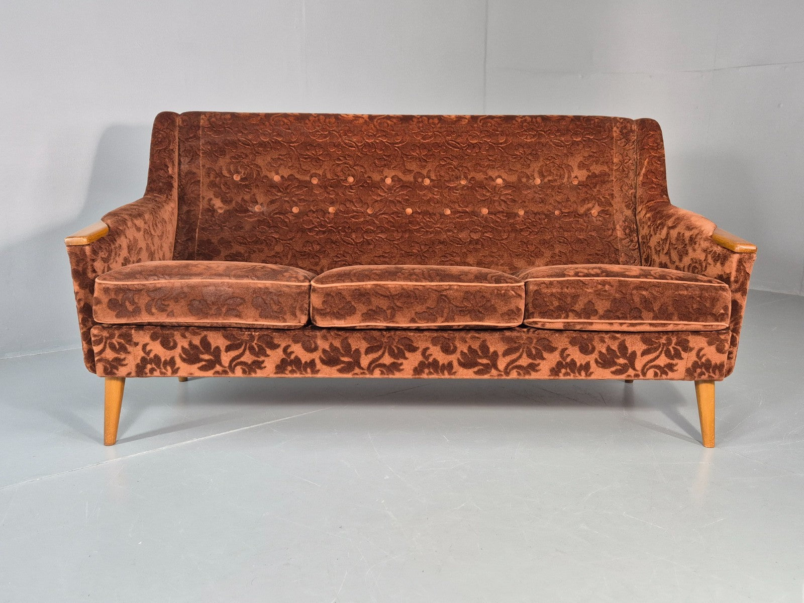 Vintage Three Seater Sofa Lani Sweden 1960s Retro Brown Floral MCM EB11080 M3SS5