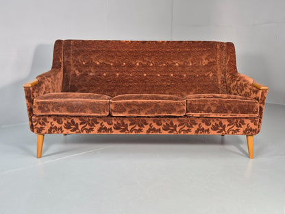 Vintage Three Seater Sofa Lani Sweden 1960s Retro Brown Floral MCM EB11080 M3SS5