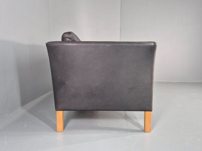 Vintage 2 Seat Sofa Danish Black Leather Mid Century Retro 1980s  EB10482 M2SS11