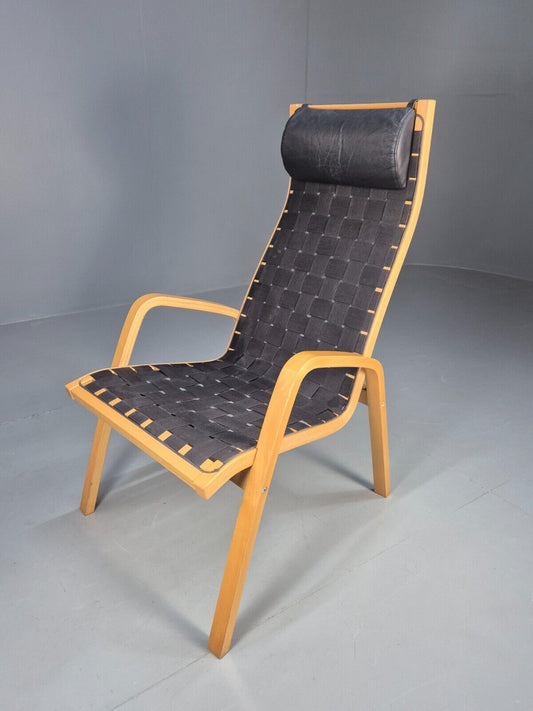 Vintage Danish Lounge Chair Black Canvas Bentwood Aalto Style Retro EB8516 MBEN - UKDK FURNITURE