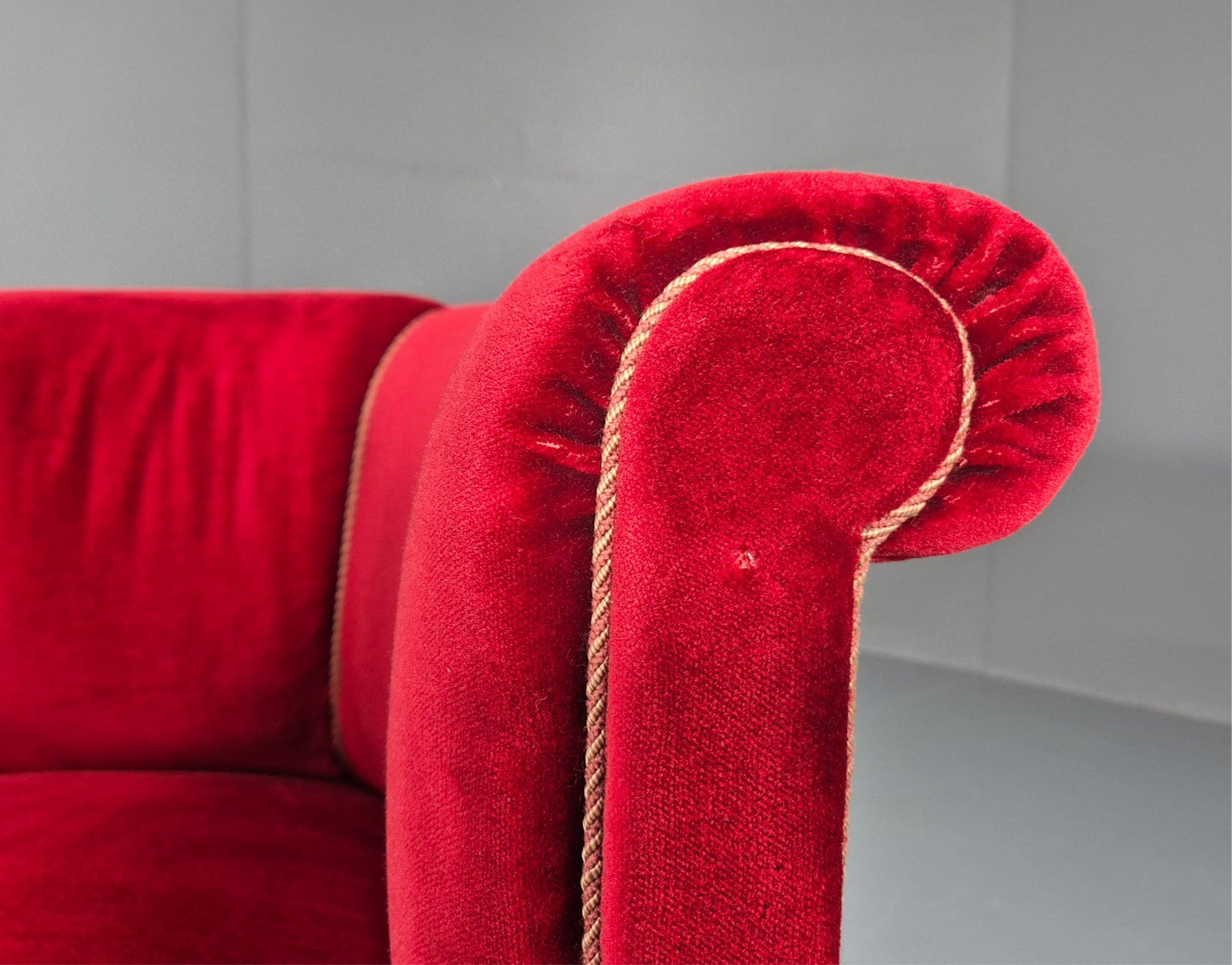 Art Deco Tub Chair Danish Red Velvet Tassels 1920s  EB10770 VCLO16
