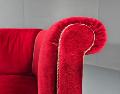 Art Deco Tub Chair Danish Red Velvet Tassels 1920s  EB10770 VCLO16