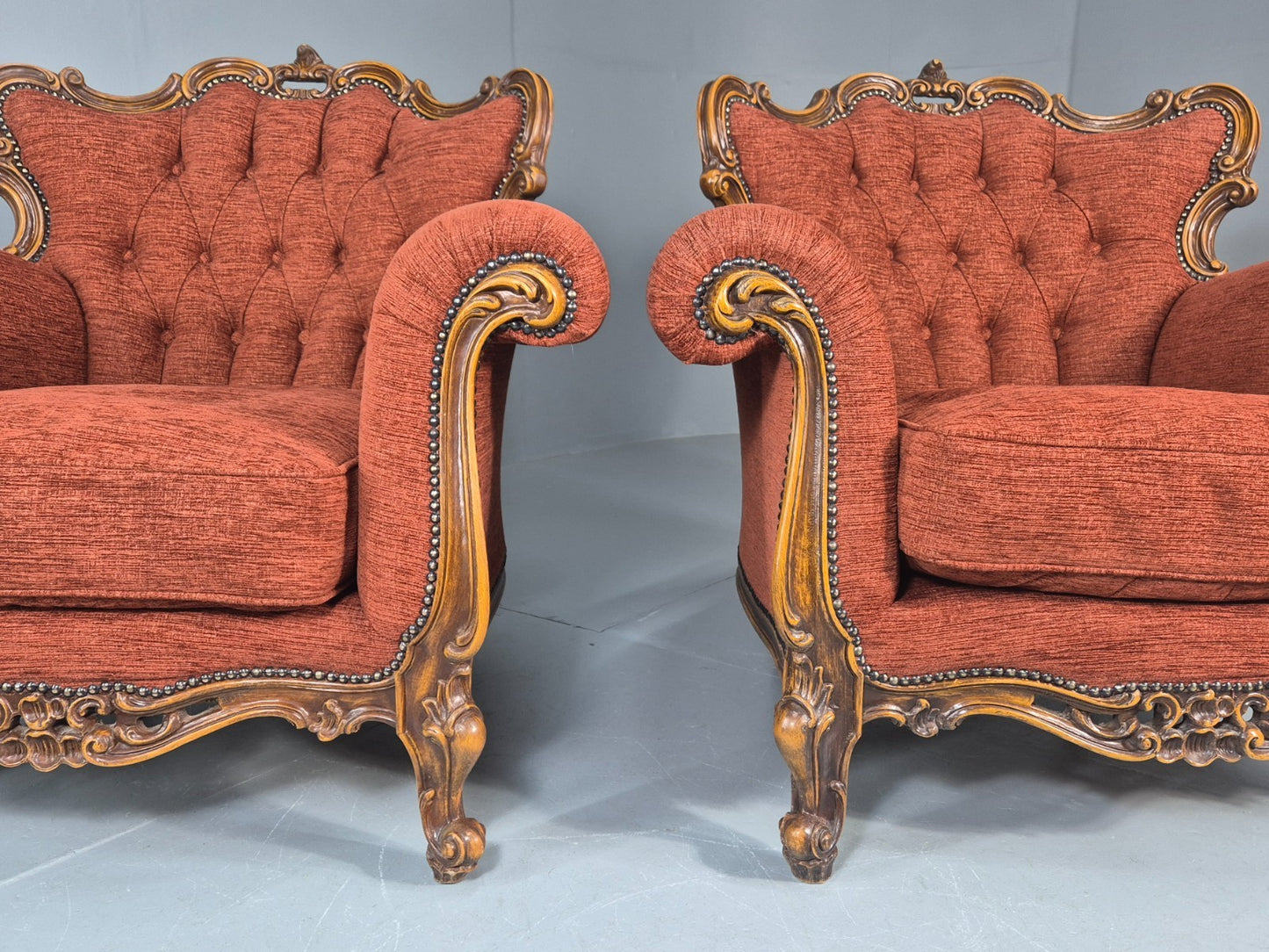 2 Vintage French Rococo Style Lounge Chairs Quality Reproduction  EB11659 VCLO7