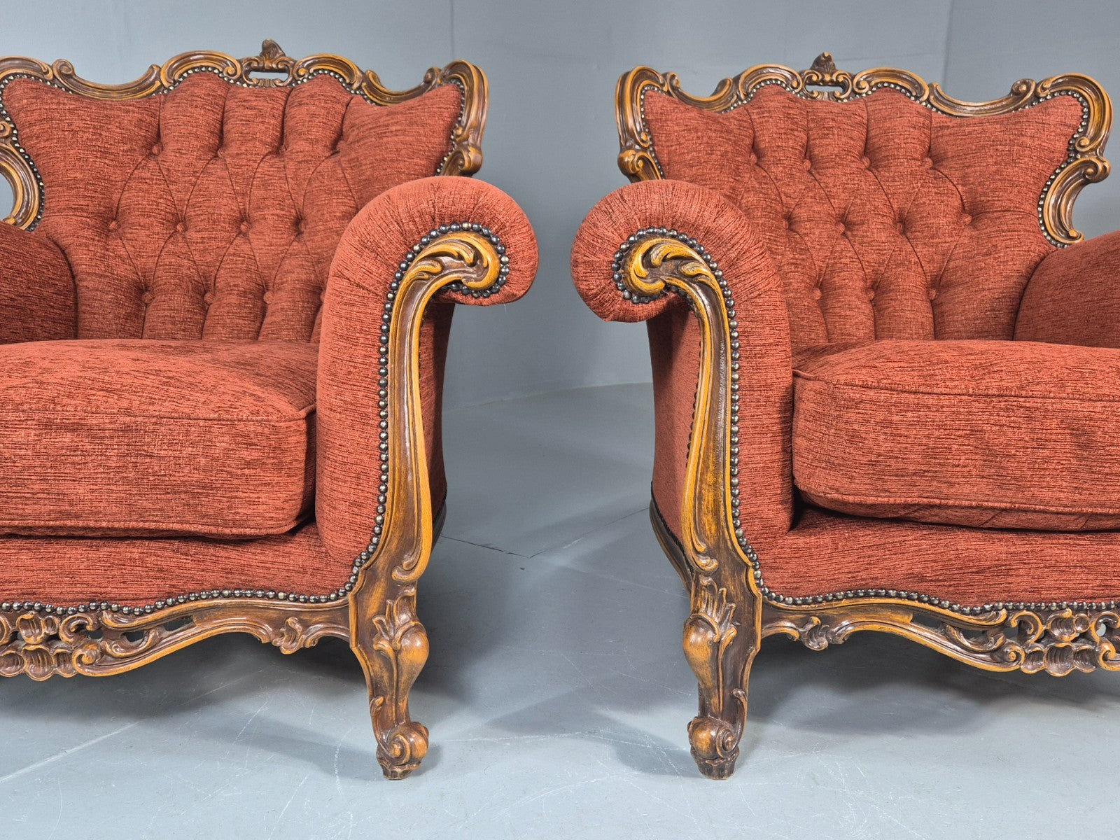 2 Vintage French Rococo Style Lounge Chairs Quality Reproduction  EB11659 VCLO7