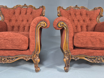 2 Vintage French Rococo Style Lounge Chairs Quality Reproduction  EB11659 VCLO7