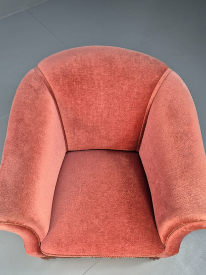 Vintage Danish Art Deco Tub Chair in Pink Velour with Tassels EB9650 VCLO - UKDK FURNITURE