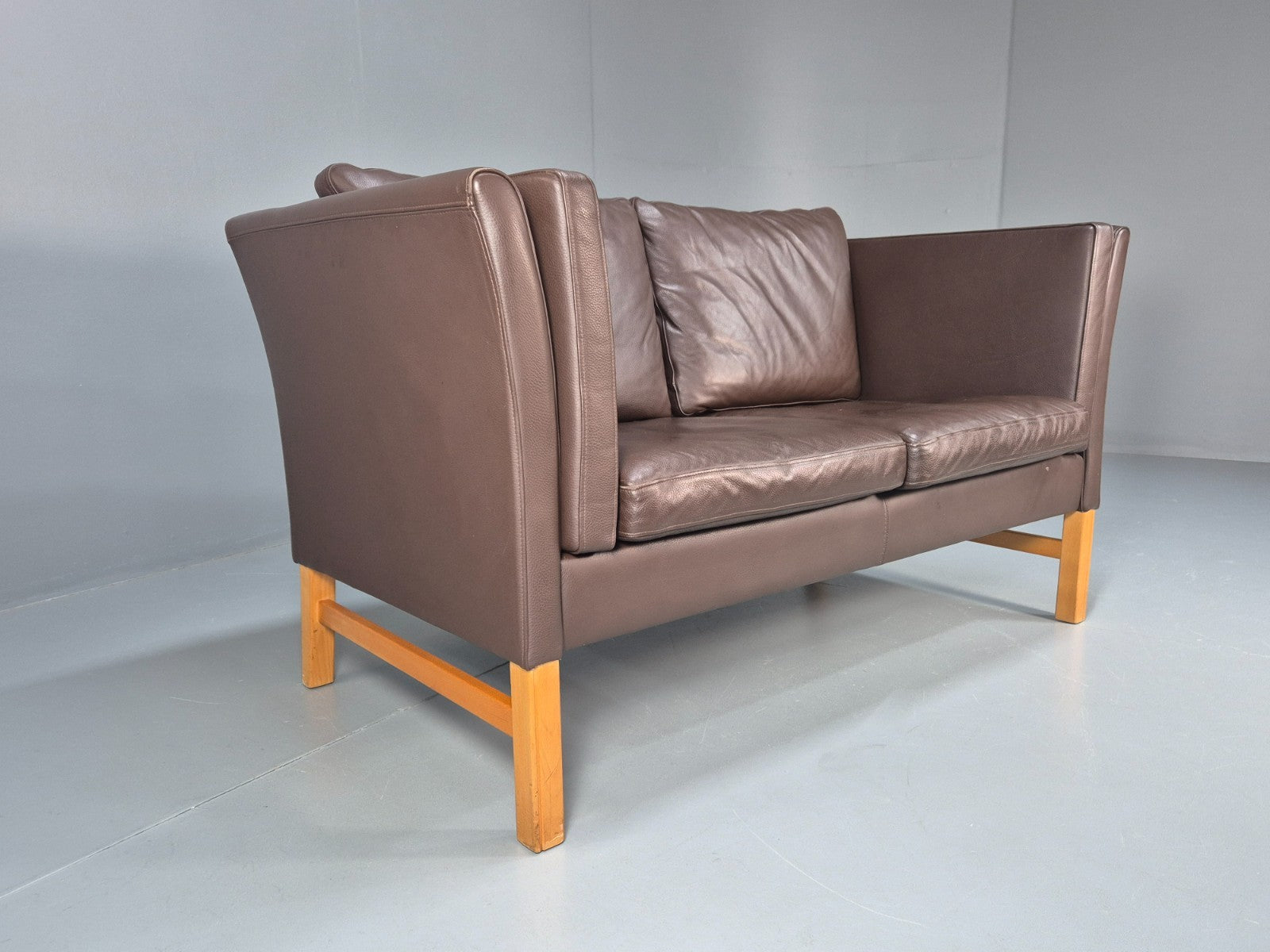 Mid Century Two Seater Sofa Vintage Danish Brown Leather Retro 1970 EB10094 M2SS0