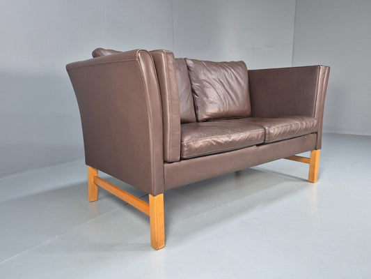 Mid Century Two Seater Sofa Vintage Danish Brown Leather Retro 1970 EB10094 M2SS0