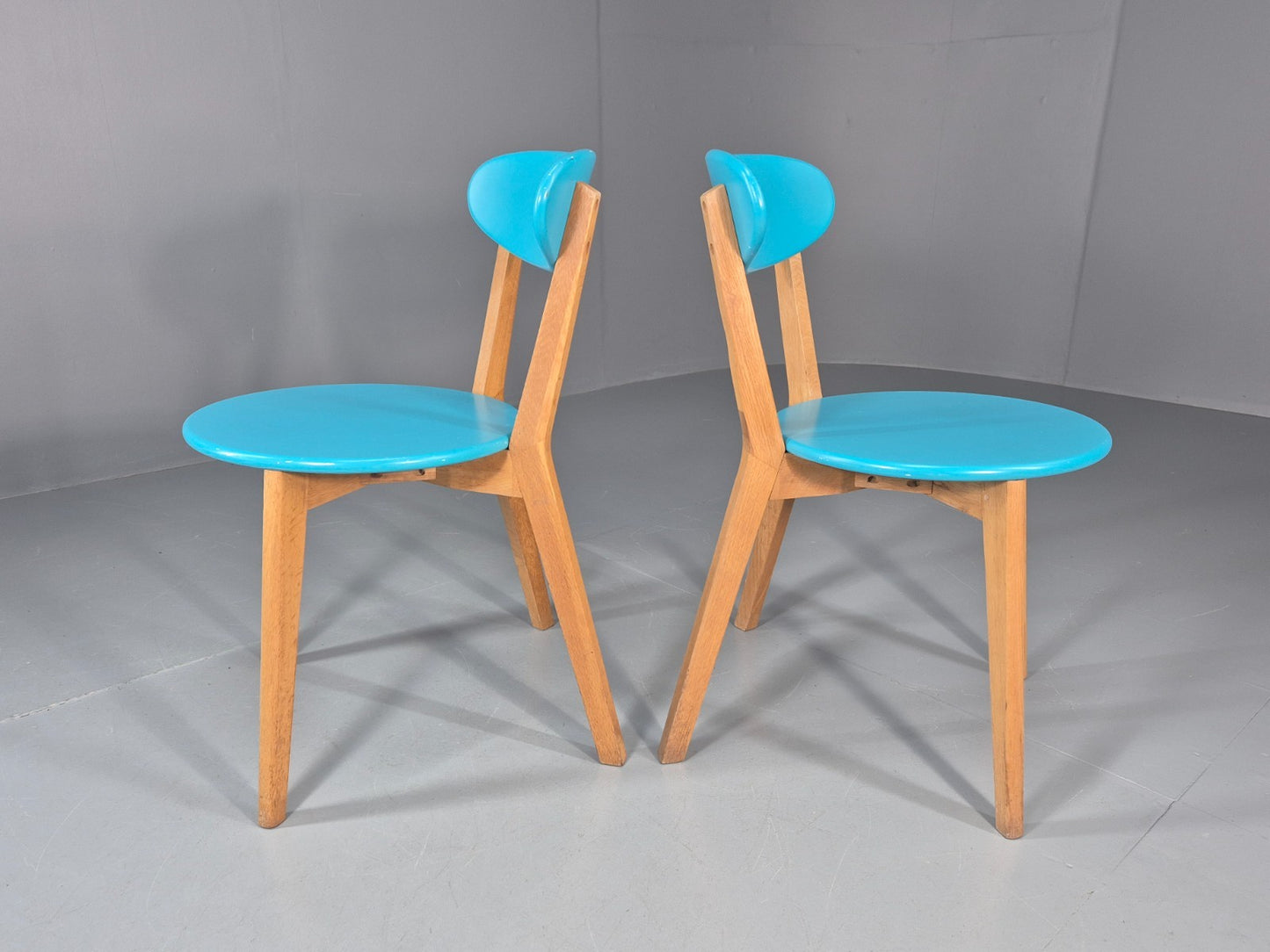 2 Oak Dining Chairs Light Blue Modern Solid Mid Century Style M&S EB11013 MDIN5