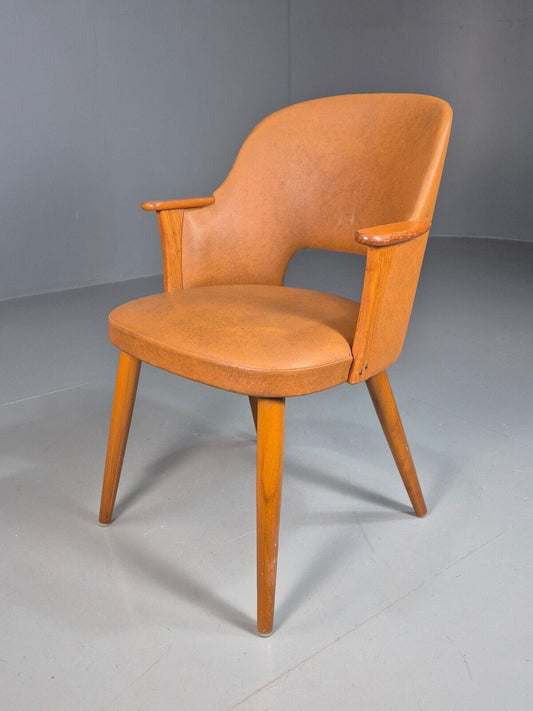 Vintage Tan Vinyl and Beech Small Arm Chair 1970s EB7663 MNOR - UKDK FURNITURE