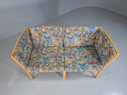Vintage Danish 2 Seat Sofa Blue Floral Beech Frame 1980s Retro EB7453 M2SS - UKDK FURNITURE