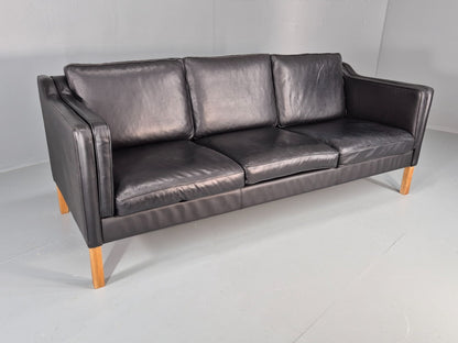 Vintage 3 Seat Sofa Danish Black Leather and Vinyl Mid Century EB10468 M3SS0