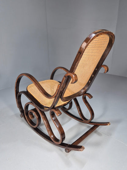Vintage Rocking Chair Rattan and Bentwood Thonet Style 1970s Retro EB8945 VBER11