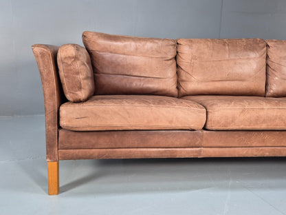 Retro Three Seater Sofa Brown Leather Danish Mid Century Design 70s EB10106 M3SS2