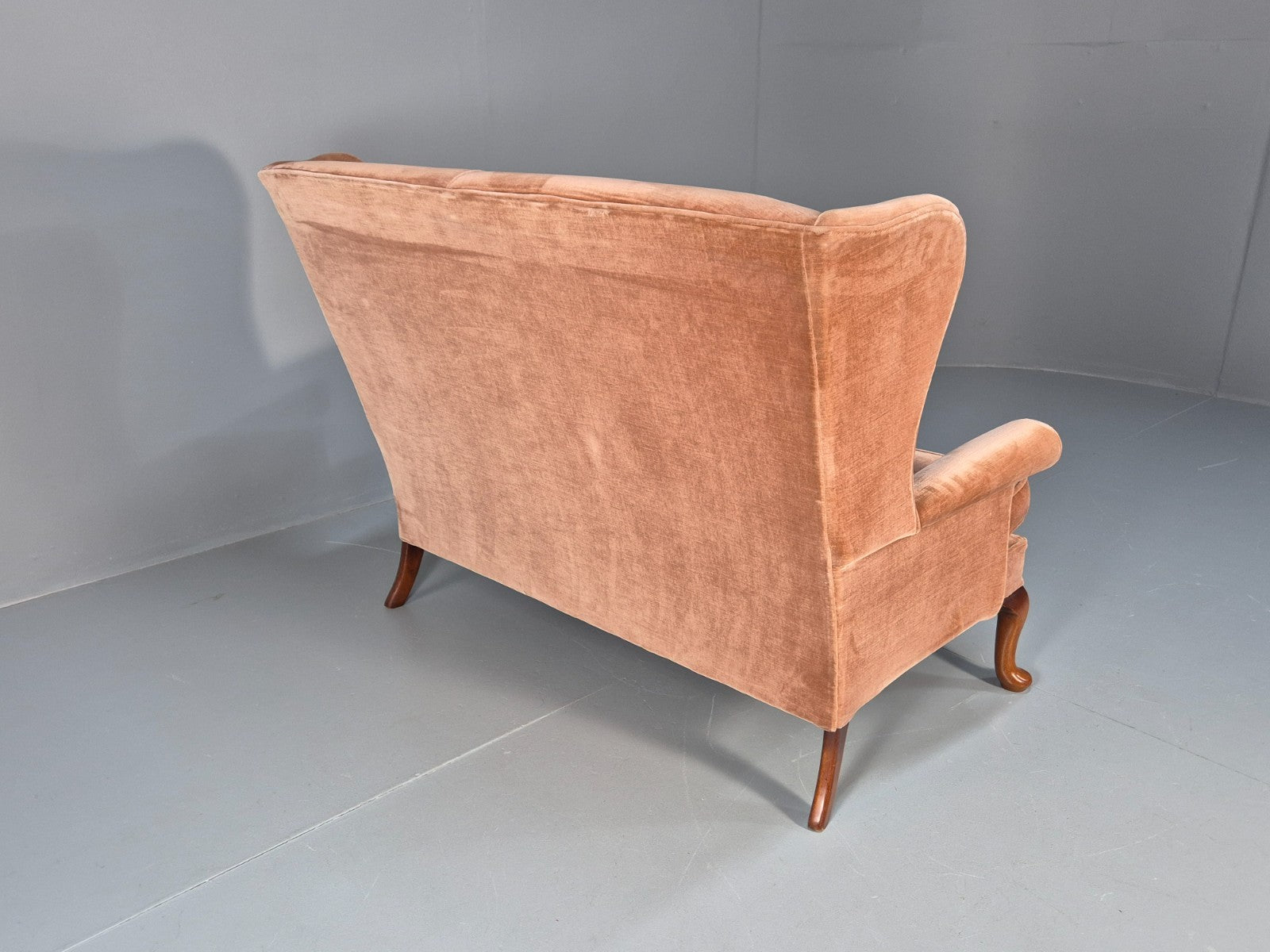 Parker Knoll Wingback Two Seater Settee Peach Velour 1960s Retro EB10654 V2SS11