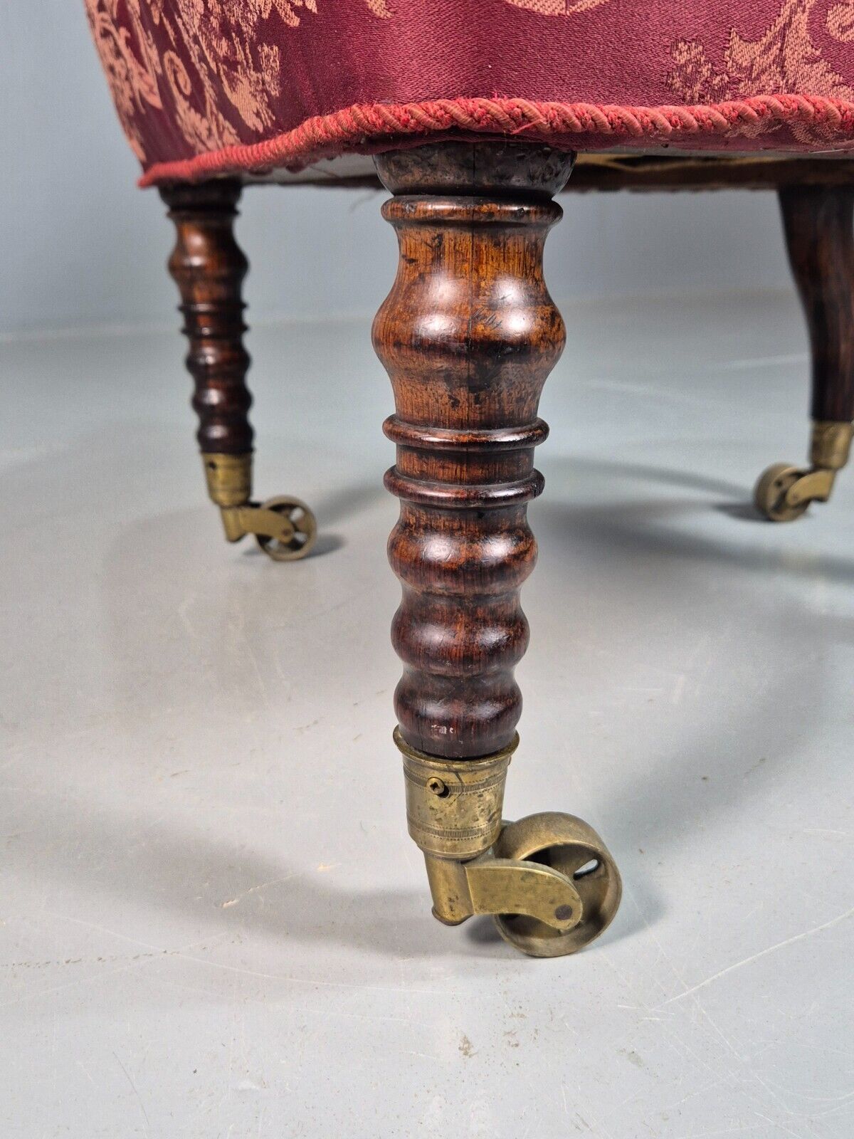 Antique Danish Occasional Chair Pink Satin Floral Motif Oak Brass EB8051 VCLO - UKDK FURNITURE