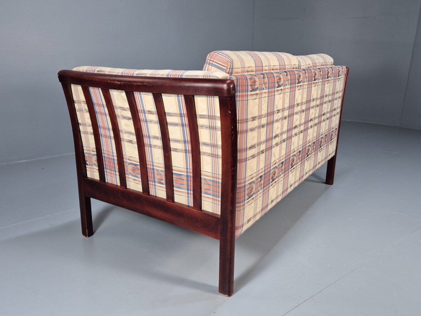 Vintage Danish 2 Seat Sofa Tartan Cotton Wood Frame Stouby 1980s MCM EB8598 M2SS - UKDK FURNITURE