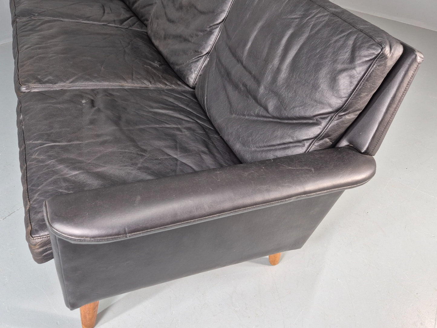 Vintage 3 Seat Sofa 1960s Danish Black Leather Mid Century Modern EB11384 M3SS19