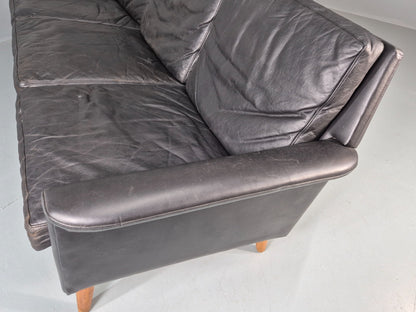 Vintage 3 Seat Sofa 1960s Danish Black Leather Mid Century Modern EB11384 M3SS19