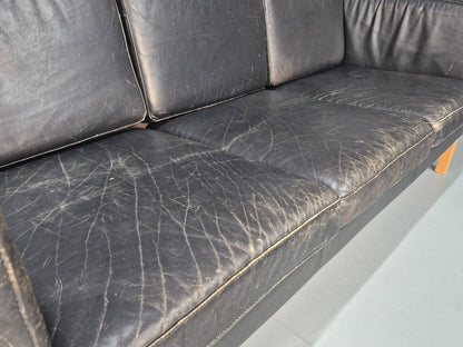 Vintage 3 Seat Sofa Danish Black Leather Mid Century Retro 1980s EB10073 M3SS14