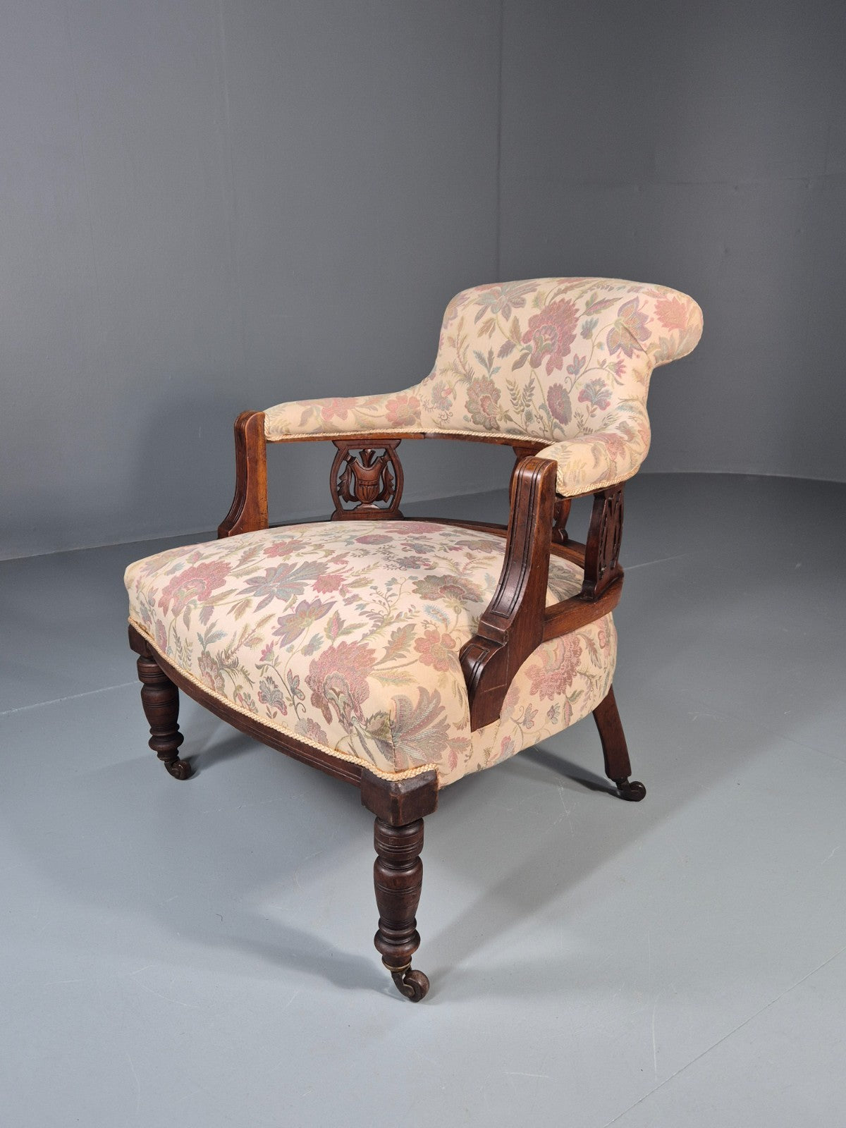 Antique Floral Tub Chair Late Victorian Mahogany Frame  EB11174 VCLO0