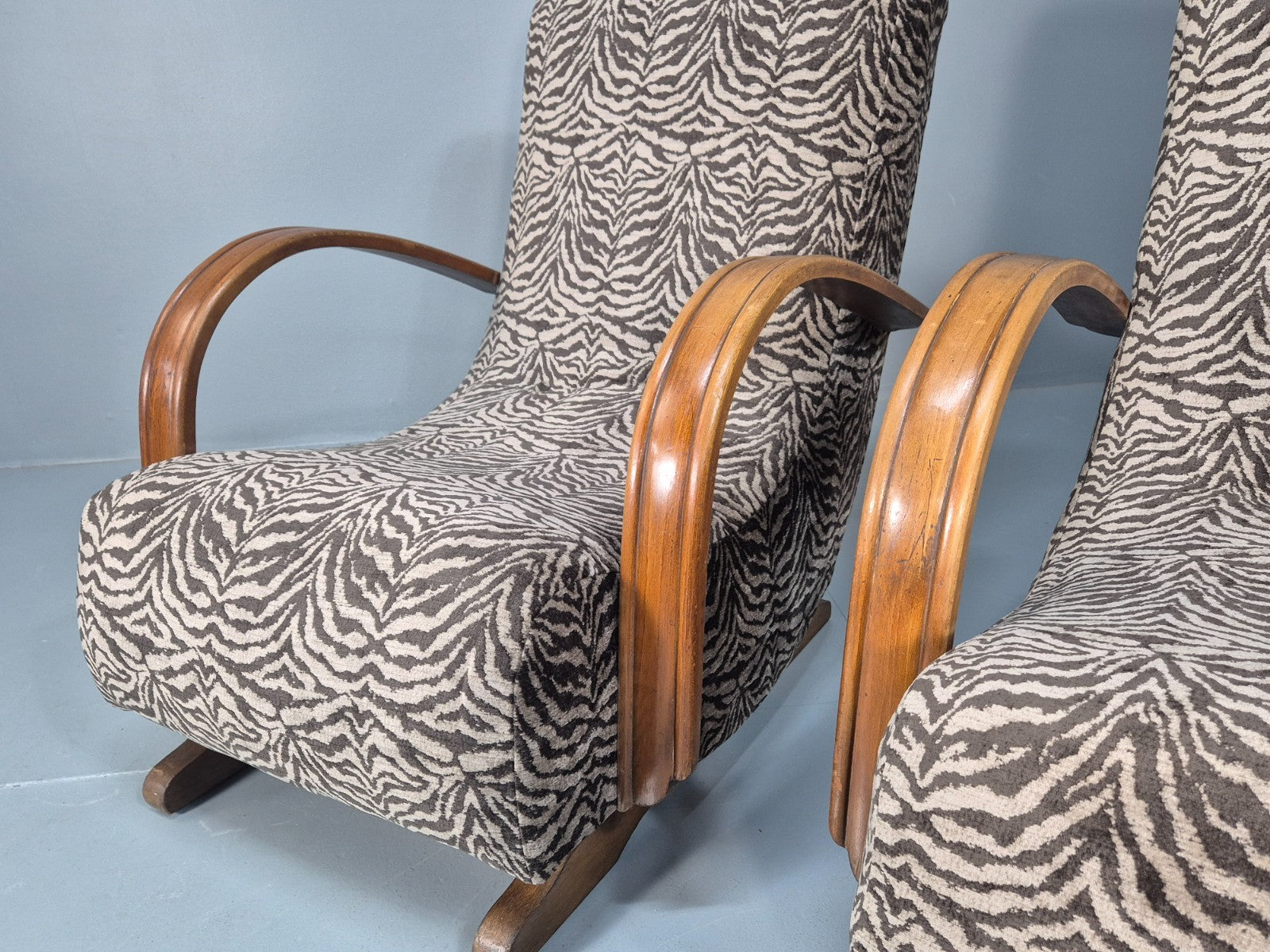 2 Art Deco Rocking Chairs New Zebra Pattern Upholstery Vintage 1940 EB10921 VCAR3