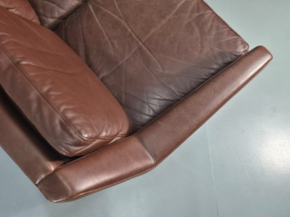 Mid Century Leather 3 Seat Sofa Brown Leather 1960s Retro  EB11367 M3SS17