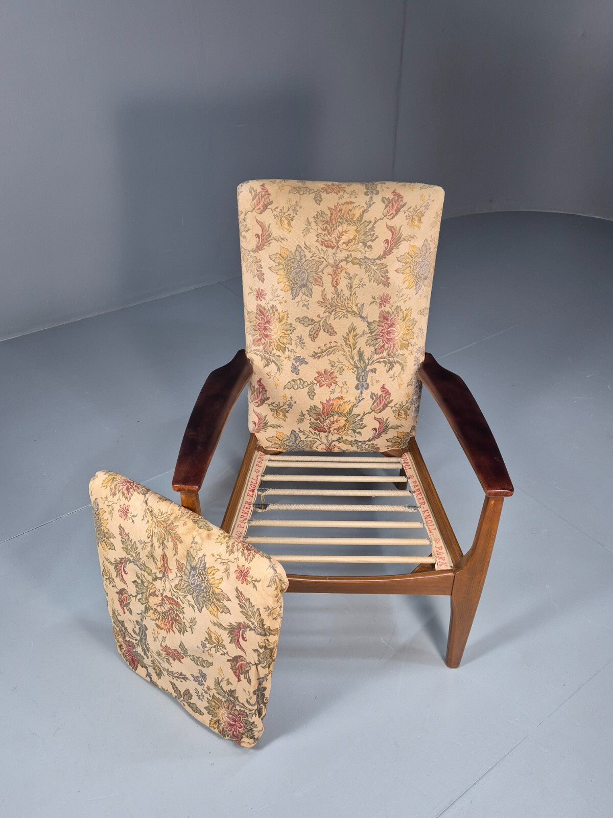 Vintage 1960s Parker Knoll Open Armchair Floral Print Beech Frame EB9711 MNOR - UKDK FURNITURE
