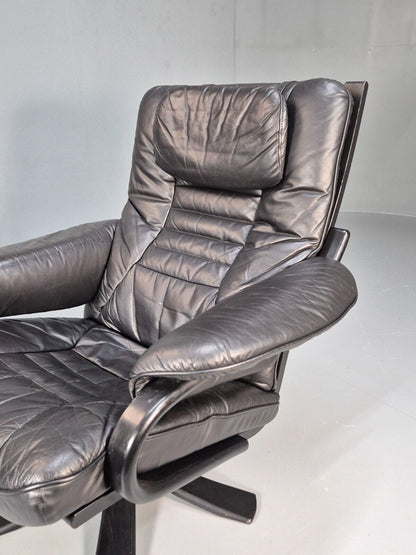 Vintage Danish Swivel Chair Black Leather Retro Seating EB8882 MSWI - UKDK FURNITURE