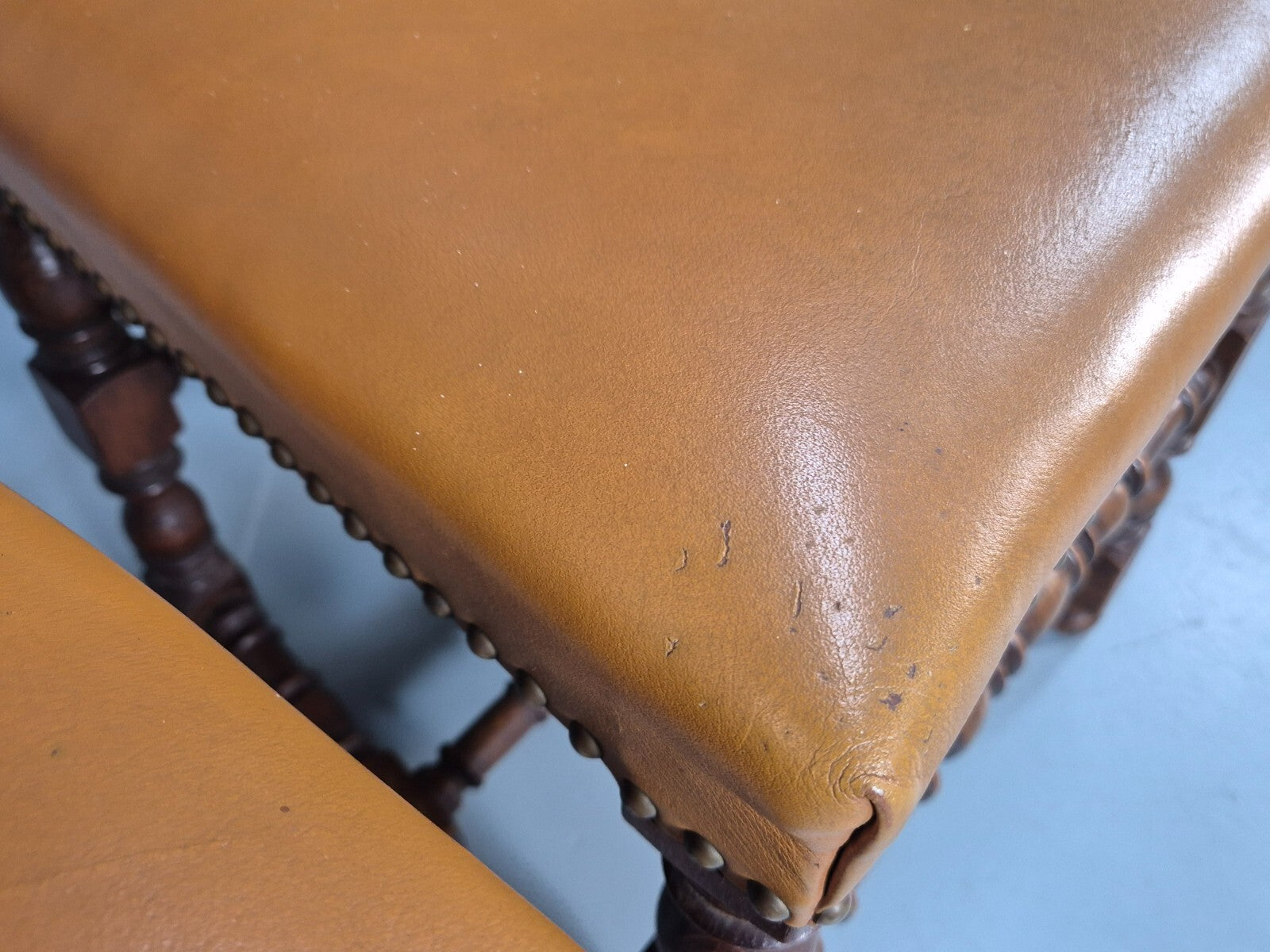 Vintage Tan Leather Dining Chairs Oak Frames 1950s Danish Design EB9660 VDIN - UKDK FURNITURE