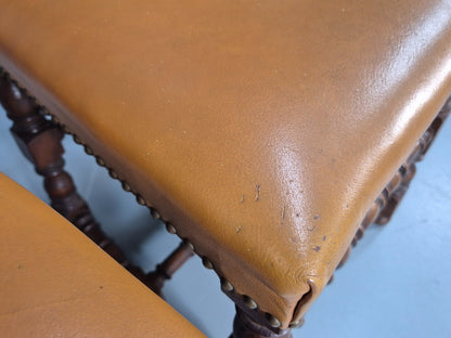 Vintage Tan Leather Dining Chairs Oak Frames 1950s Danish Design EB9660 VDIN - UKDK FURNITURE