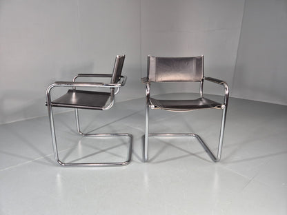 2 Leather and Chrome Elbow Chair Bauhaus Style Vintage 1980s Retro EB11214 MNOR4