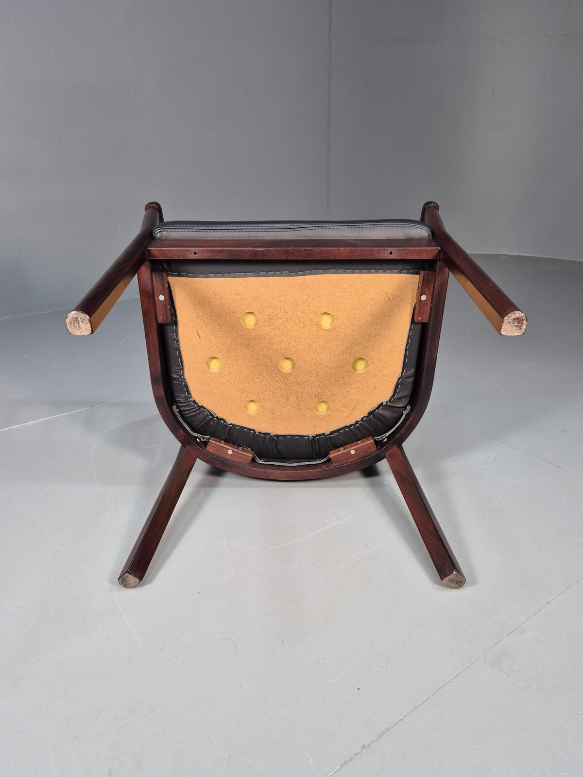 Vintage Danish Skalma Tub Chair Black Leather Curved Rail Back 1980s EB9315 MNOR - UKDK FURNITURE