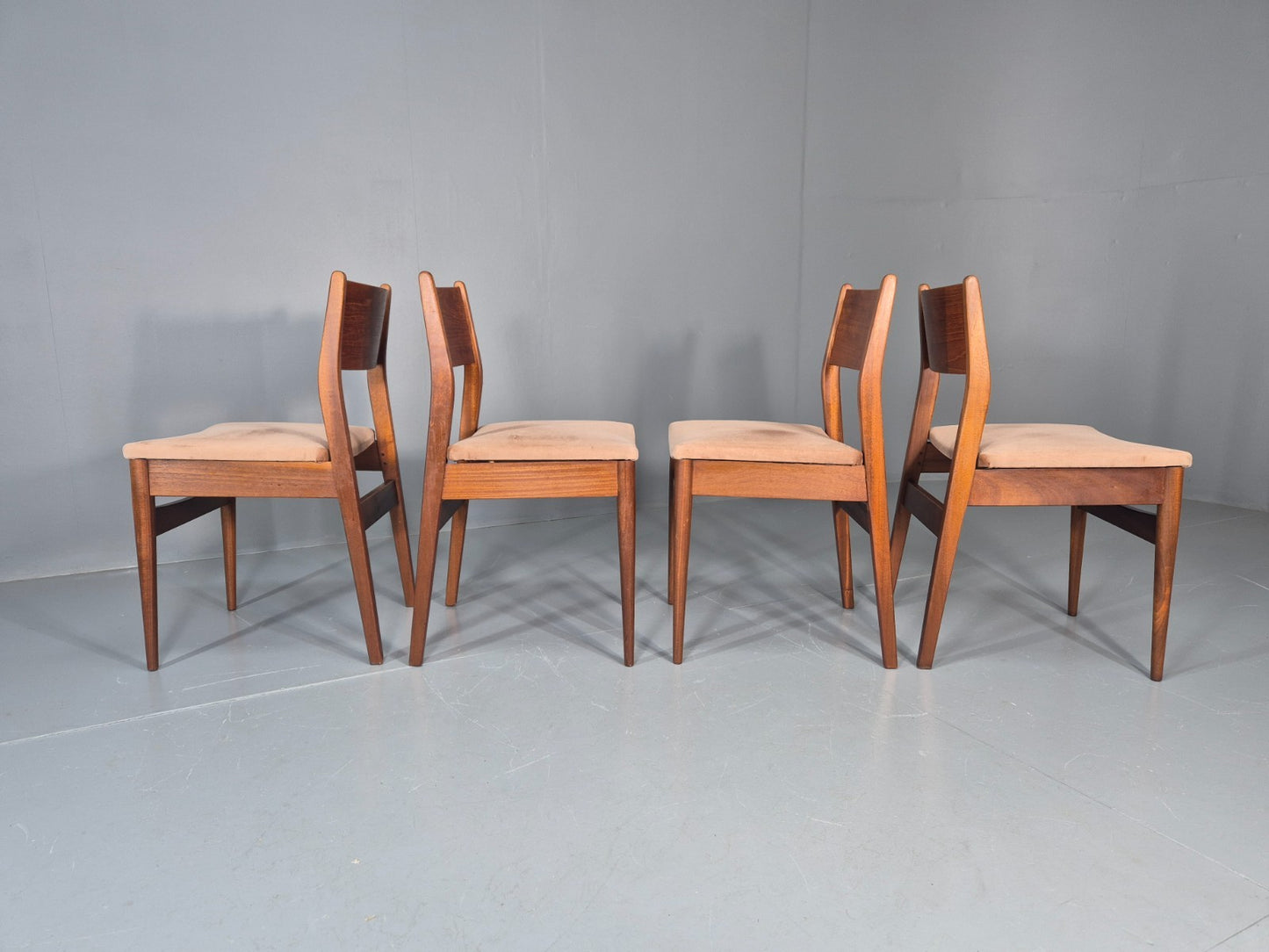 4 Vintage Teak Dining Chairs 1960s Retro Pinky Brown Velour MCM EB11605 MDIN8