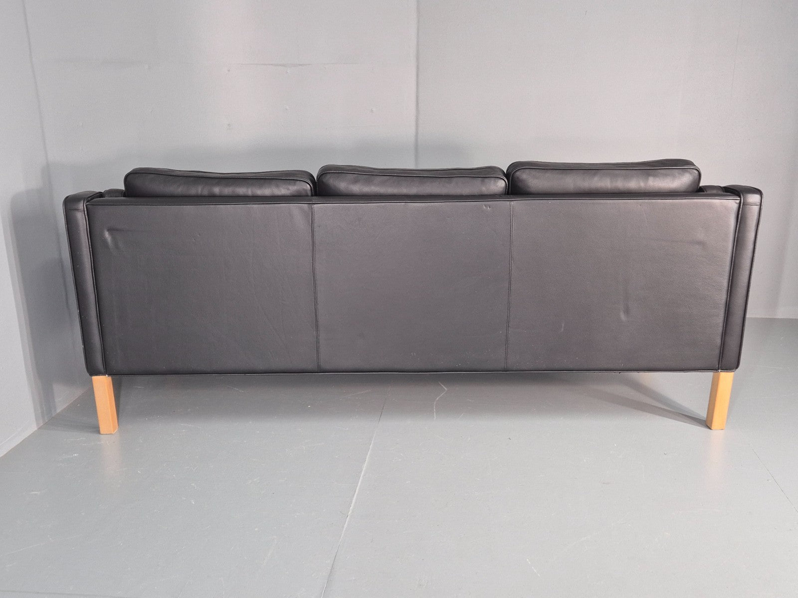 Vintage 3 Seater Sofa Danish Black Leather Mid Century Retro 1980s  EB10469 M3SS14