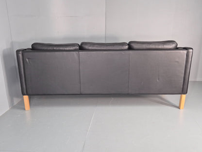 Vintage 3 Seater Sofa Danish Black Leather Mid Century Retro 1980s  EB10469 M3SS14