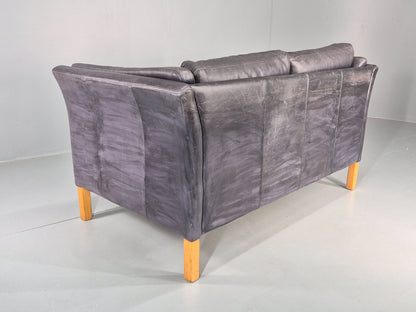 Vintage 2 Seater Sofa Danish Blue Leather Mid Century 1980s Retro EB9069 M2SS15