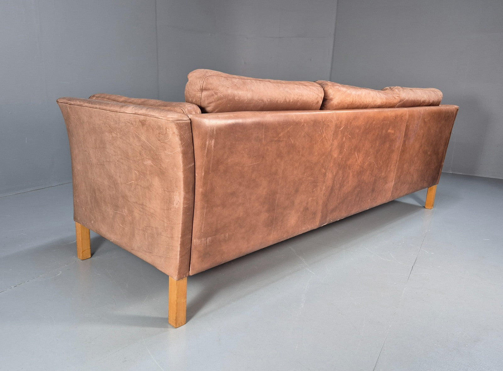 Retro Three Seater Sofa Brown Leather Danish Mid Century Design 70s EB10106 M3SS18