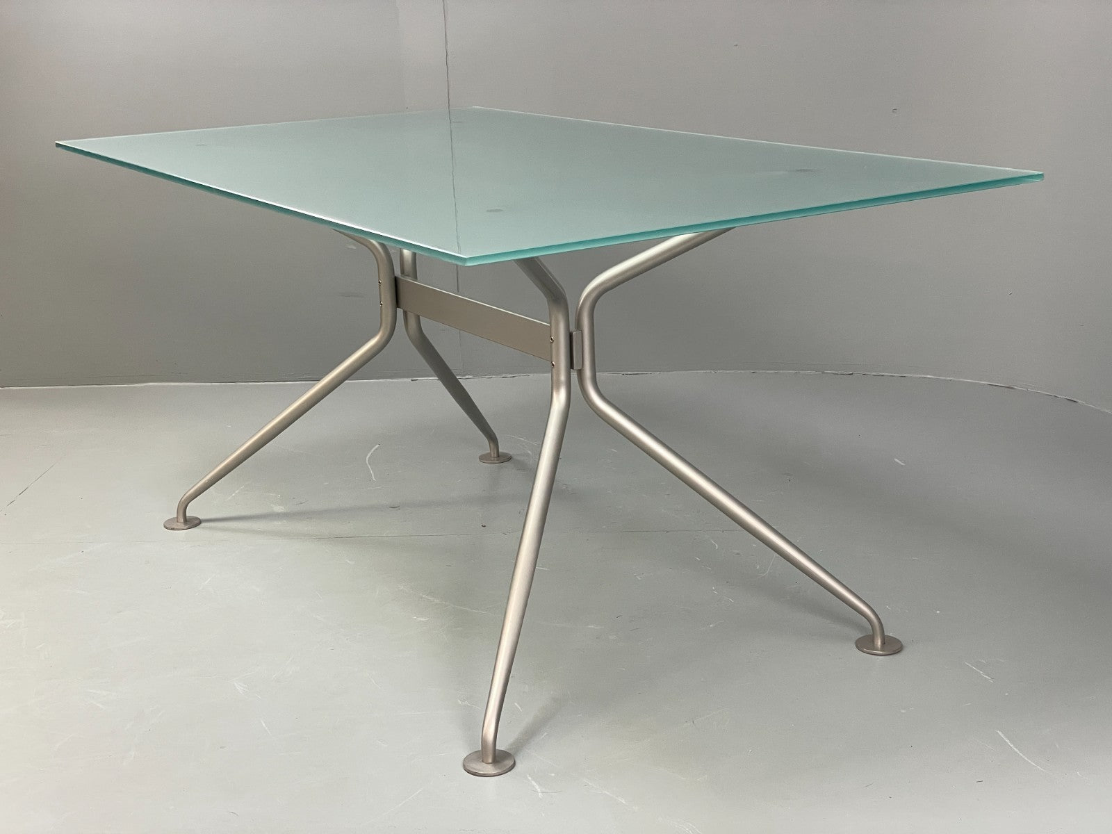 Italian Glass Dining Table Calligaris 'Play' Modern Steel Frame EB11542 MWOO14