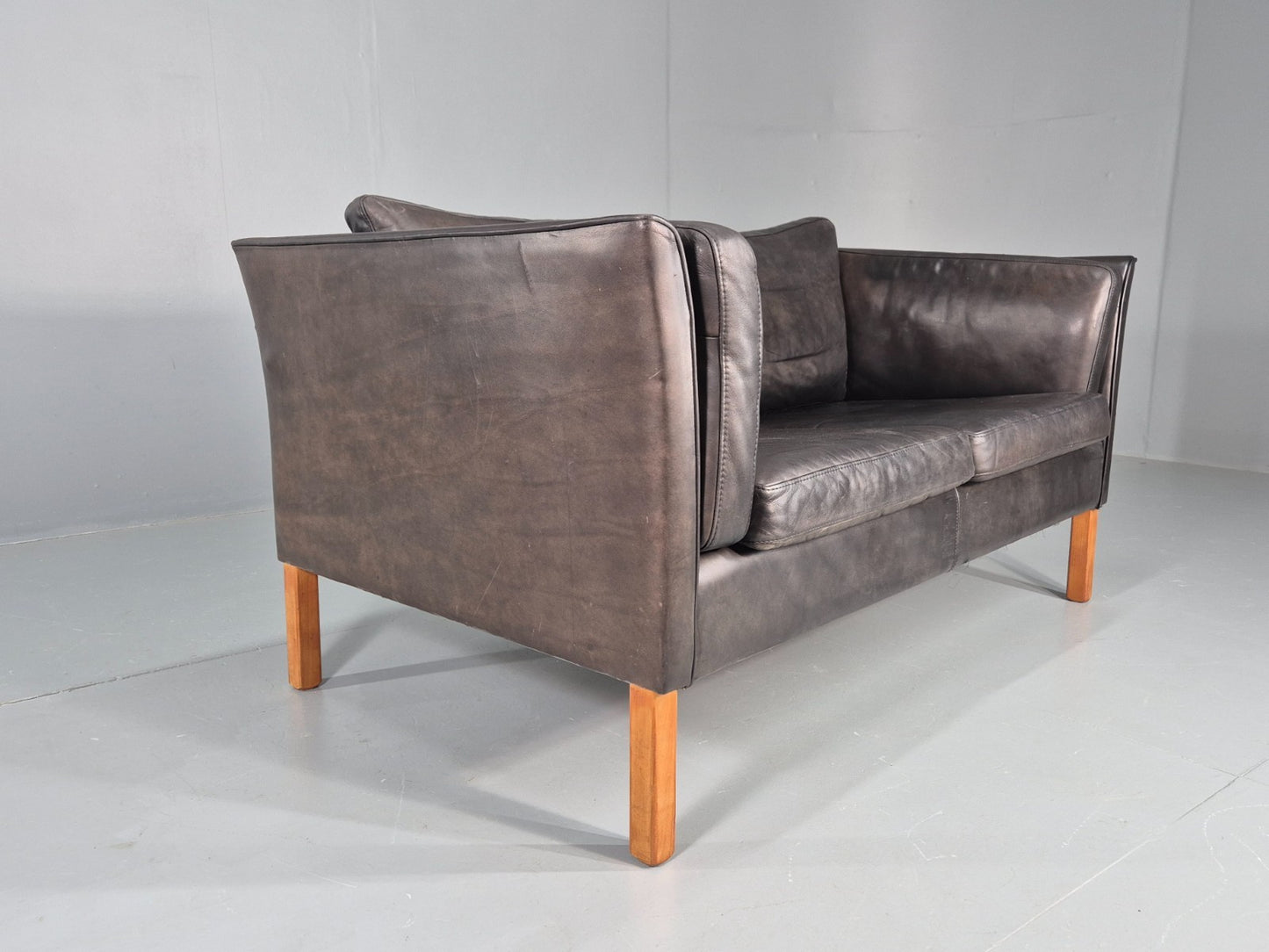Vintage 2 Seater Sofa Black Leather Danish Retro Mid Century EB10477 M2SS9